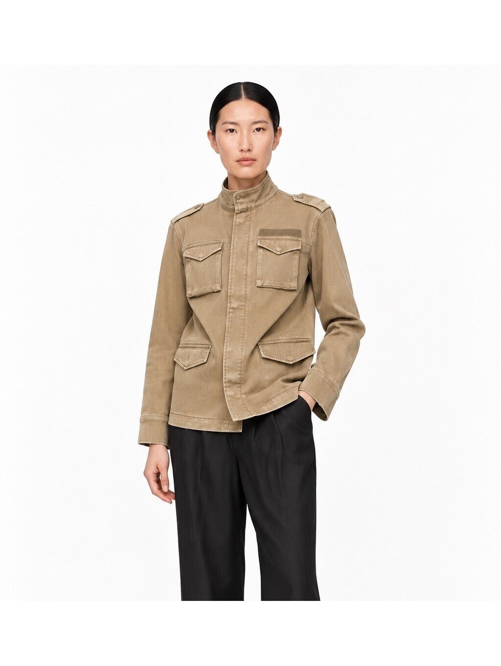 Anine Bing Utility Army Military Jacket Women’s Size M Tan Zip Button Snaps EUC